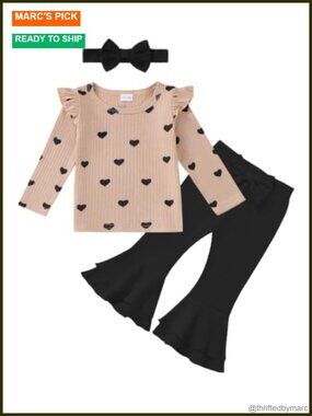Toddler Girl Cotton Blend Sweatshirt & Flare Leggings 3 Piece Outfit Set